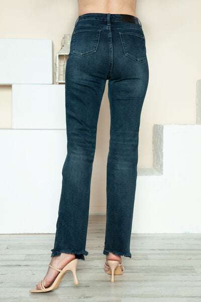 Judy Blue Button Fly Frayed Hem Straight JeansThe button fly hem destroys straight jeans and combines a classic silhouette with a modern flair. Featuring a stylish button fly closure, these jeans offer a unique Straight Leg JeansJudy Blue Button Fly