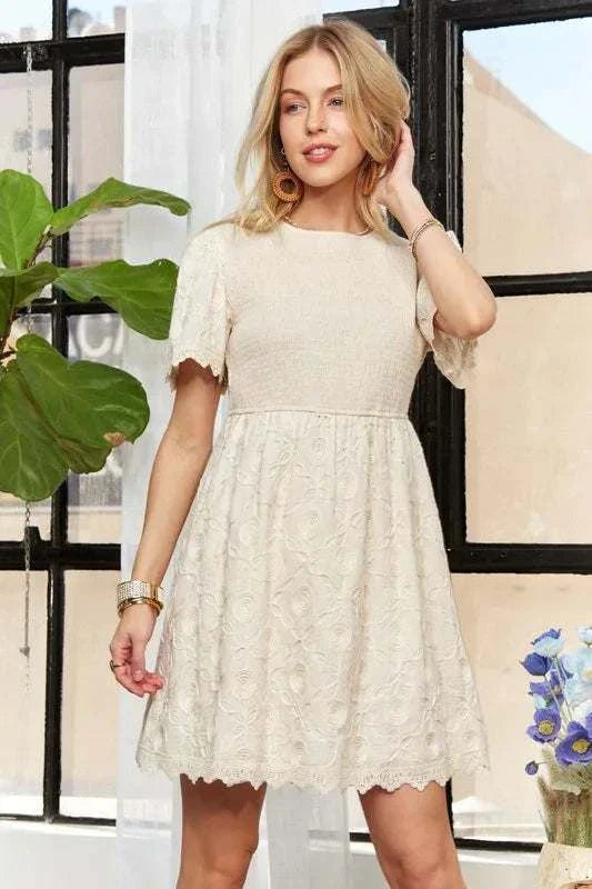 ADORA Rround Neck Crinkle Babydoll DressThe round neck crinkle babydoll dress is a charming and feminine option for any day. Its relaxed silhouette and crinkled texture add a playful touch to your outfit. ADORA Rround Neck