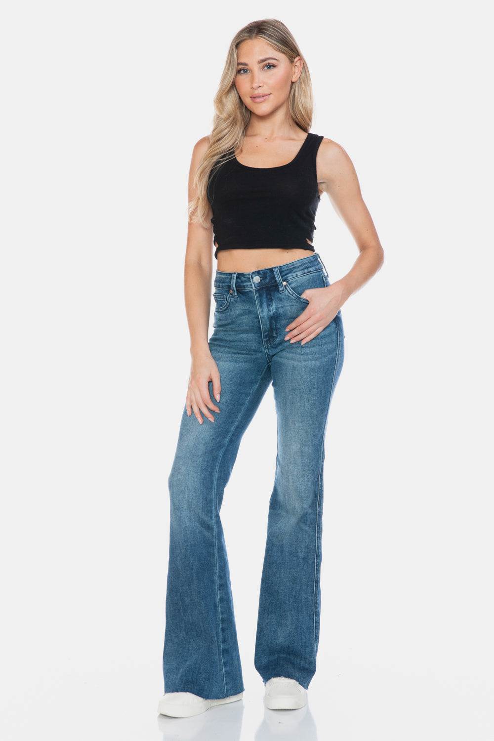 Judy Blue Tummy Control Vintage Wash Cut Hem Flare JeansThe Tummy Control Vintage Wash Cut Hem Flare is a stylish and flattering pair of jeans. With its tummy control feature, it helps create a streamlined silhouette. TheFlare JeansJudy Blue Tummy Control