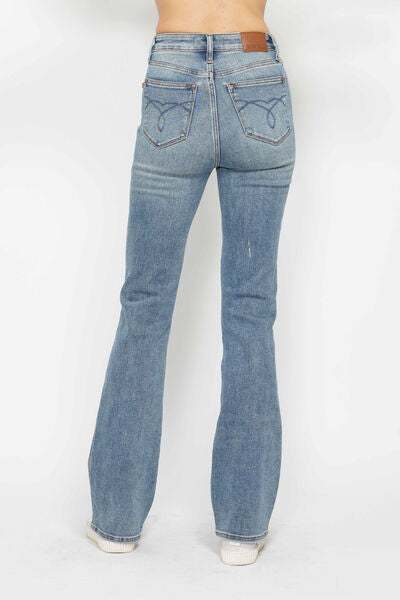Judy Blue Tummy Control Back Embroidered Pocketed Bootcut JeansTummy Control Back Embroidered Pocketed Bootcut Jeans are a stylish and figure-flattering option for your denim collection. The tummy control feature helps smooth anBootcut JeansJudy Blue Tummy Control