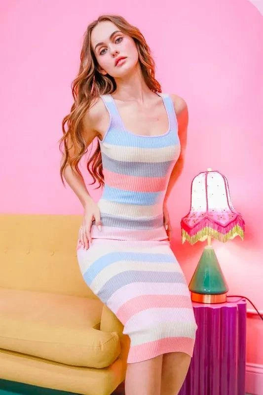 Striped Scoop Neck Wide Strap Knit DressThis Striped Scoop Neck Wide Strap Knit Dress is a stylish and versatile addition to your wardrobe. The scoop neck and wide straps offer a flattering and comfortableMidi DressesStriped Scoop Neck
