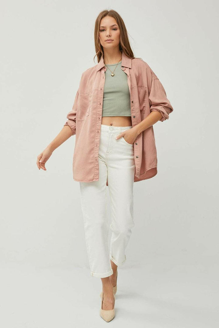 Long Sleeve Denim ShirtIntroducing RISEN's Full Size Button Up Long Sleeve Denim Shirt - the ultimate wardrobe essential! This timeless piece features a classic denim fabric for a casual yButton-Up ShirtsLong Sleeve Denim Shirt