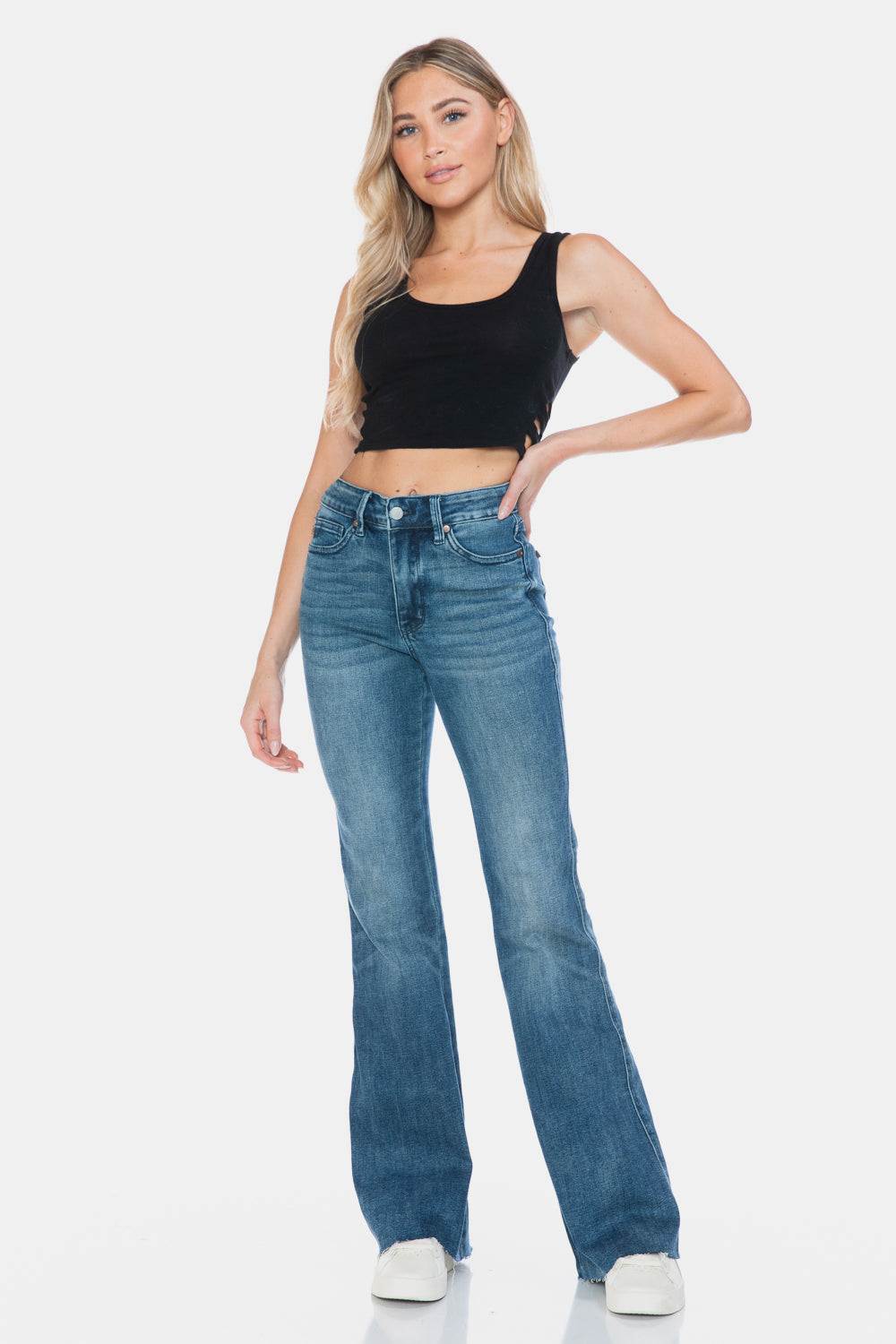 Judy Blue Tummy Control Vintage Wash Cut Hem Flare JeansThe Tummy Control Vintage Wash Cut Hem Flare is a stylish and flattering pair of jeans. With its tummy control feature, it helps create a streamlined silhouette. TheFlare JeansJudy Blue Tummy Control
