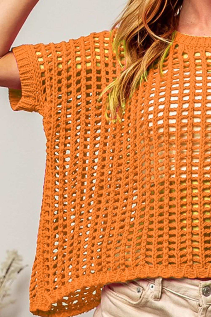 Openwork Knit TopStay stylish and chic with this 100% cotton Openwork Knit Top, perfect for layering over your outfits for a touch of elegance. The openwork design adds a trendy and Open Weave TopsOpenwork Knit Top