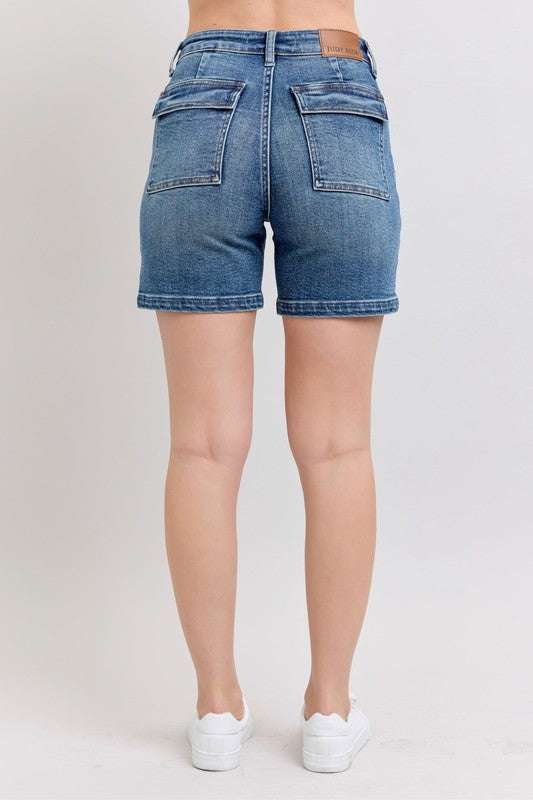 Judy Blue High Rise Denim ShortsHigh Rise Denim Shorts are a versatile and classic wardrobe staple that offer a stylish and flattering silhouette. These shorts sit at or above the natural waistlineJean ShortsJudy Blue High Rise Denim Shorts