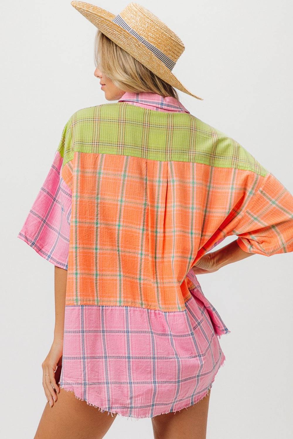 Plaid Collared Half Sleeve ShirtThe Plaid Collared Half Sleeve Shirt is a classic and timeless piece that combines the iconic plaid pattern with a smart collared neckline and trendy half sleeves. TButton-Up ShirtsPlaid Collared Half Sleeve Shirt