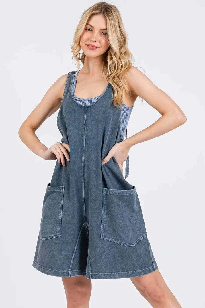 Scoop Neck Washed Cotton Romper