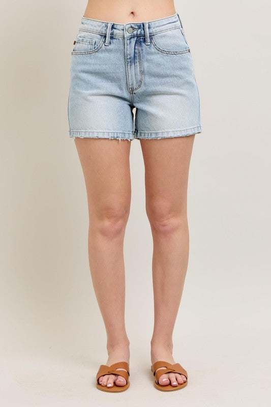 Judy Blue Frayed Hem High Rise Denim ShortsFrayed Hem High Rise Denim Shorts with Pockets are a trendy and stylish addition to your summer wardrobe. These shorts feature a high rise waistline for a flatteringJean ShortsFrayed Hem High Rise Denim Shorts