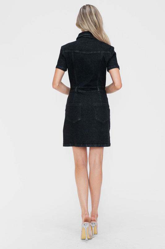 The Nashville Noir DressA little bit country, a little bit rock ‘n’ roll—the Nashville Noir Dress is where western edge meets modern glam. This sleek black denim shirt dress features a tailMini DressesNashville Noir Dress