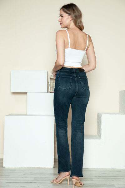 Judy Blue Button Fly Frayed Hem Straight JeansThe button fly hem destroys straight jeans and combines a classic silhouette with a modern flair. Featuring a stylish button fly closure, these jeans offer a unique Straight Leg JeansJudy Blue Button Fly