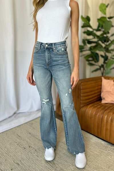 Judy Blue Medium Rise Tummy Control Destroyed FlareThe medium rise tummy control destroy flare jeans are designed to enhance your silhouette while providing ultimate comfort. Featuring a flattering fit, these jeans oFlare JeansJudy Blue Medium Rise
