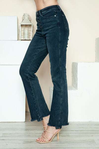 Judy Blue Button Fly Frayed Hem Straight JeansThe button fly hem destroys straight jeans and combines a classic silhouette with a modern flair. Featuring a stylish button fly closure, these jeans offer a unique Straight Leg JeansJudy Blue Button Fly