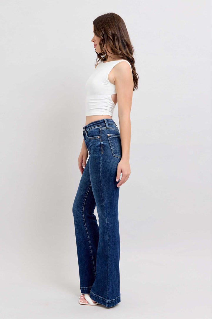 Judy Blue High Rise Flare Jeans with PocketsHigh-rise flare jeans with pockets are a trendy and versatile wardrobe staple. They provide a flattering high-waisted silhouette and the flare leg adds a chic retro Flare JeansJudy Blue High Rise Flare Jeans