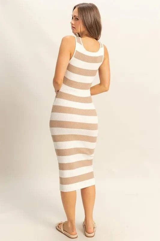 Striped Scoop Neck Wide Strap Knit DressThis Striped Scoop Neck Wide Strap Knit Dress is a stylish and versatile addition to your wardrobe. The scoop neck and wide straps offer a flattering and comfortableMidi DressesStriped Scoop Neck