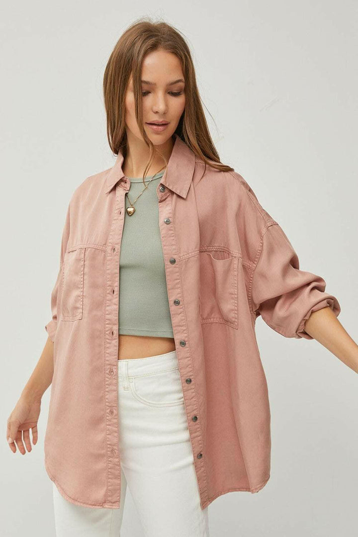 Long Sleeve Denim ShirtIntroducing RISEN's Full Size Button Up Long Sleeve Denim Shirt - the ultimate wardrobe essential! This timeless piece features a classic denim fabric for a casual yButton-Up ShirtsLong Sleeve Denim Shirt