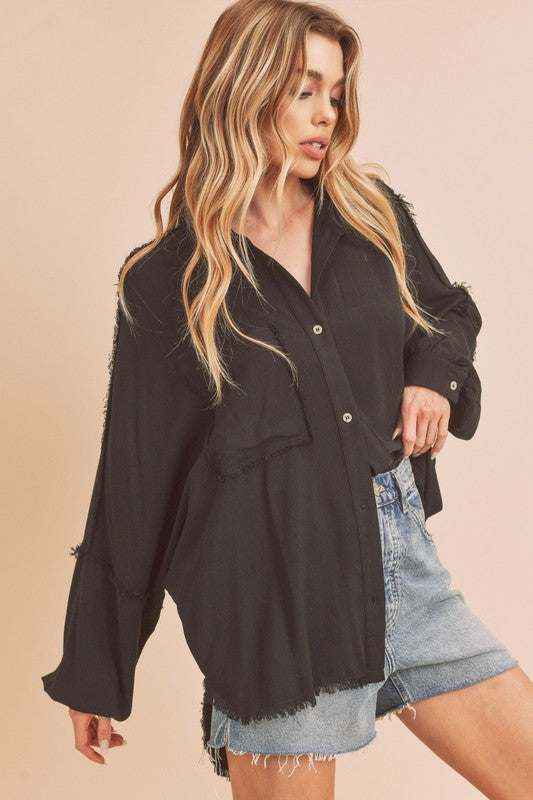 Frayed Edge Cotton Button-Up ShirtSoftly relaxed with just enough texture, the Frayed Edge Cotton Button-Up is made for effortless layering. Crafted from 100% cotton, this shirt features raw edge detButton-Up ShirtsFrayed Edge Cotton