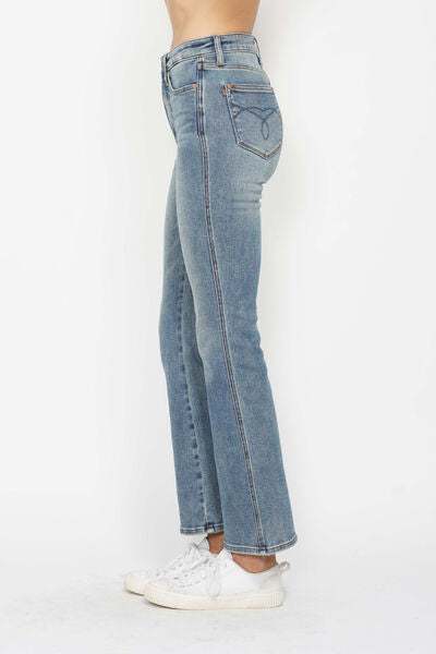 Judy Blue Tummy Control Back Embroidered Pocketed Bootcut JeansTummy Control Back Embroidered Pocketed Bootcut Jeans are a stylish and figure-flattering option for your denim collection. The tummy control feature helps smooth anBootcut JeansJudy Blue Tummy Control