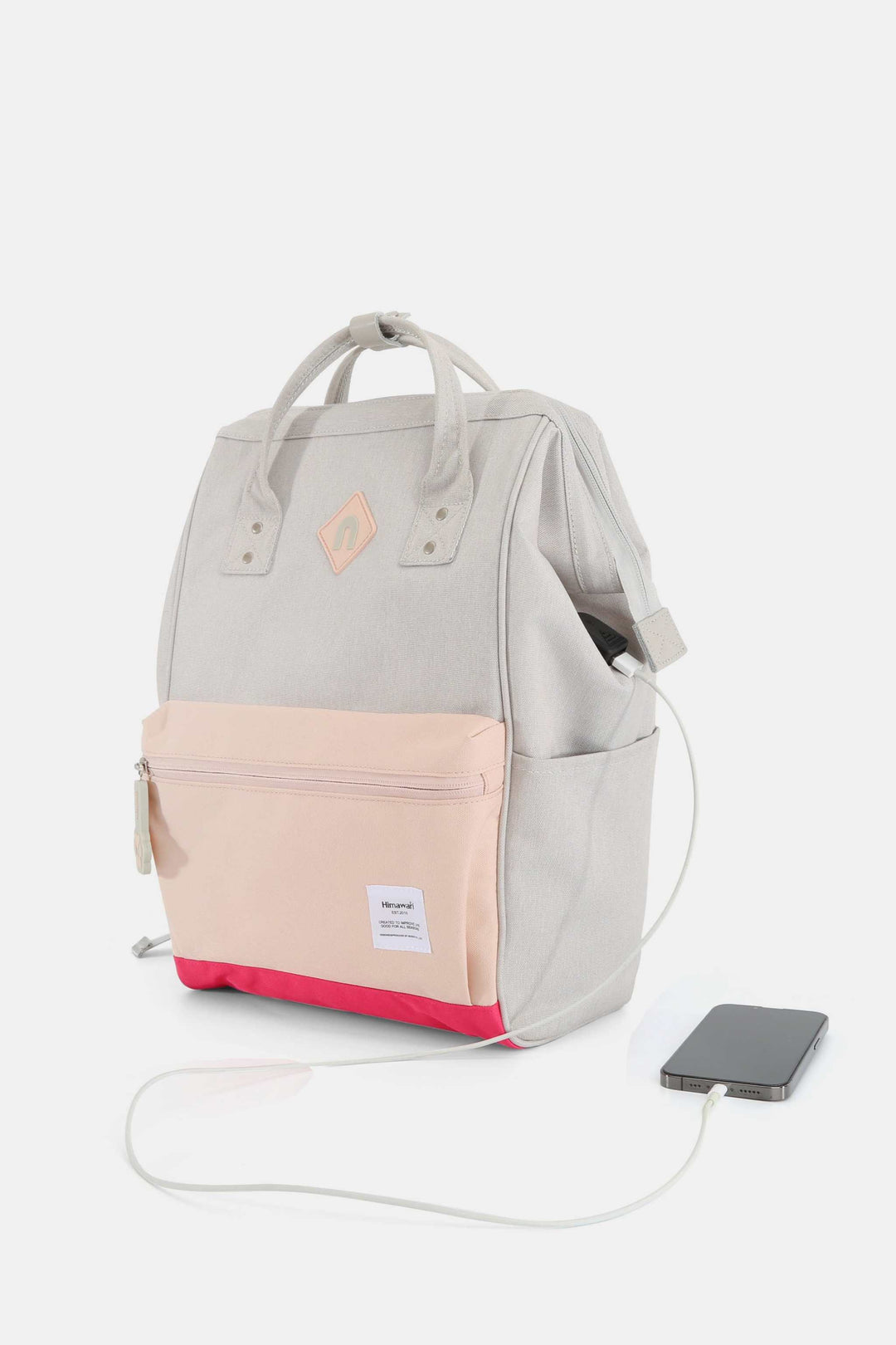 Himawari Contrast Waterproof Backpack Bag with External USB PortThe Waterproof Backpack Bag with External USB Port combines practicality with convenience for outdoor enthusiasts and travelers. Its waterproof material provides proBackpackHimawari Contrast Waterproof Backpack