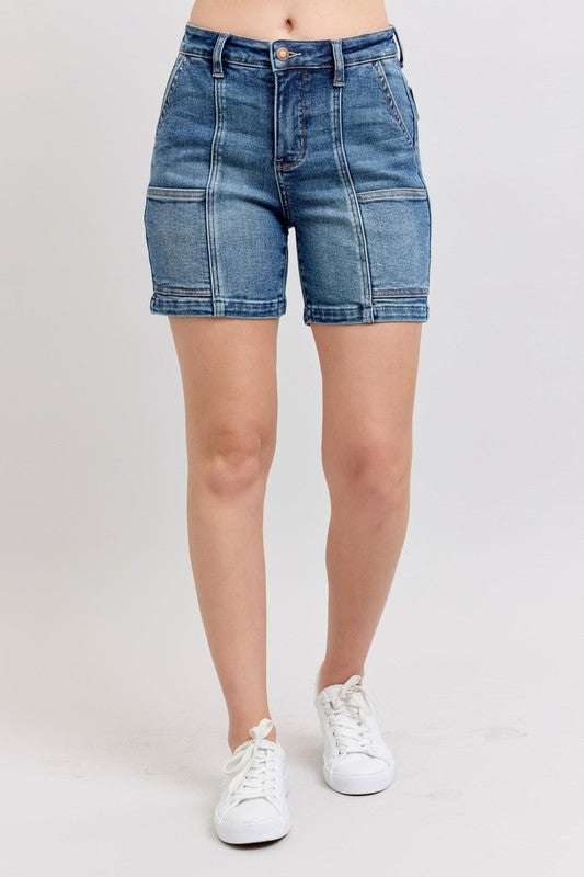 Judy Blue High Rise Denim ShortsHigh Rise Denim Shorts are a versatile and classic wardrobe staple that offer a stylish and flattering silhouette. These shorts sit at or above the natural waistlineJean ShortsJudy Blue High Rise Denim Shorts