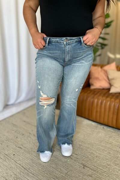 Judy Blue Medium Rise Tummy Control Destroyed FlareThe medium rise tummy control destroy flare jeans are designed to enhance your silhouette while providing ultimate comfort. Featuring a flattering fit, these jeans oFlare JeansJudy Blue Medium Rise