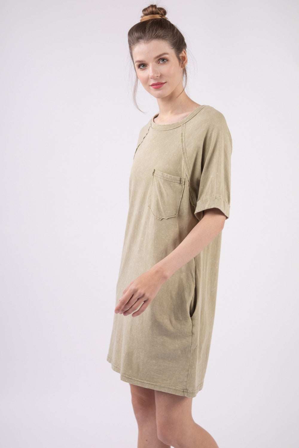 Cotton Mini Tee DressThis Washed Round Neck Mini Tee Dress is a stylish and versatile piece for your casual wardrobe. The washed fabric gives it a soft and lived-in look, perfect for a lMini DressesCotton Mini Tee Dress
