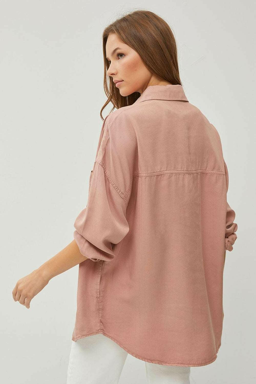 Long Sleeve Denim ShirtIntroducing RISEN's Full Size Button Up Long Sleeve Denim Shirt - the ultimate wardrobe essential! This timeless piece features a classic denim fabric for a casual yButton-Up ShirtsLong Sleeve Denim Shirt