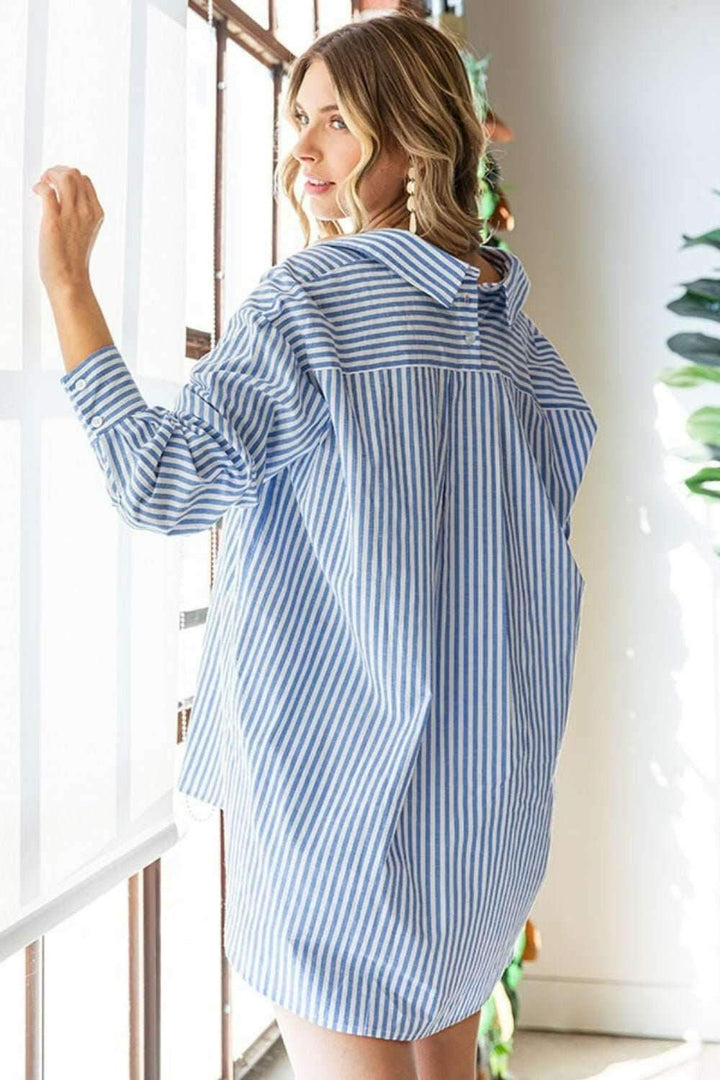 Striped Oversized Button Down ShirtThis 100% cotton Striped Oversized Button Down Shirt is a versatile and stylish piece that will elevate your wardrobe. The classic striped pattern adds a timeless toButton-Up ShirtsStriped Oversized Button