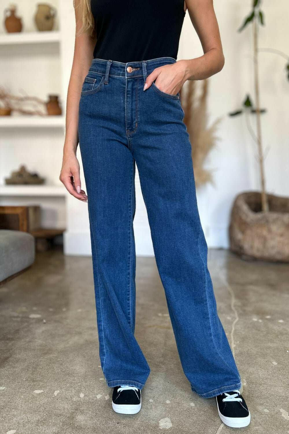 Judy Blue High Rise Straight JeansElevate your wardrobe with these versatile and flattering high rise straight jeans. The high rise fit elongates your legs and accentuates your waist for a timeless, Straight Leg JeansJudy Blue High Rise