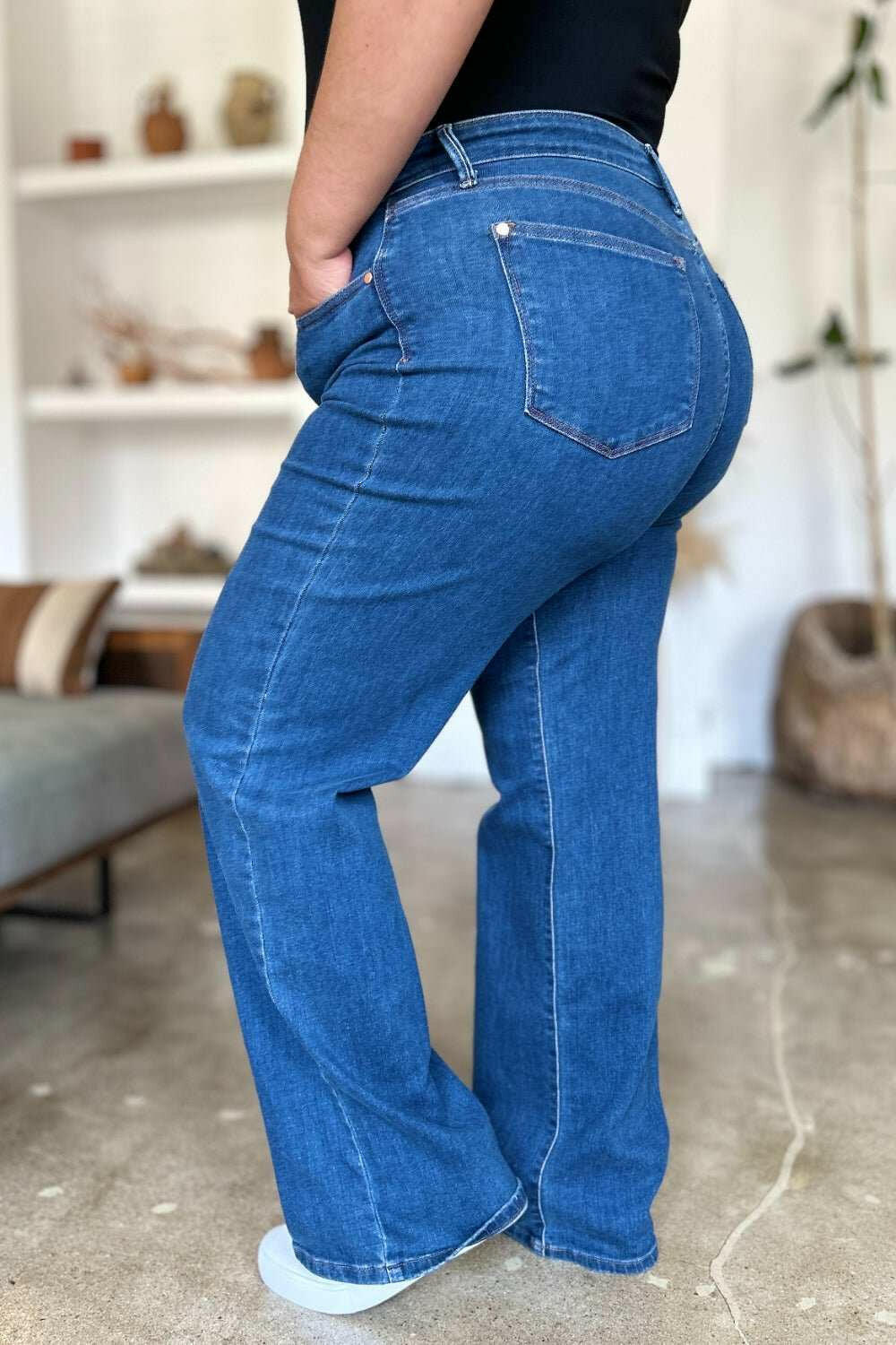 Judy Blue High Rise Straight JeansElevate your wardrobe with these versatile and flattering high rise straight jeans. The high rise fit elongates your legs and accentuates your waist for a timeless, Straight Leg JeansJudy Blue High Rise