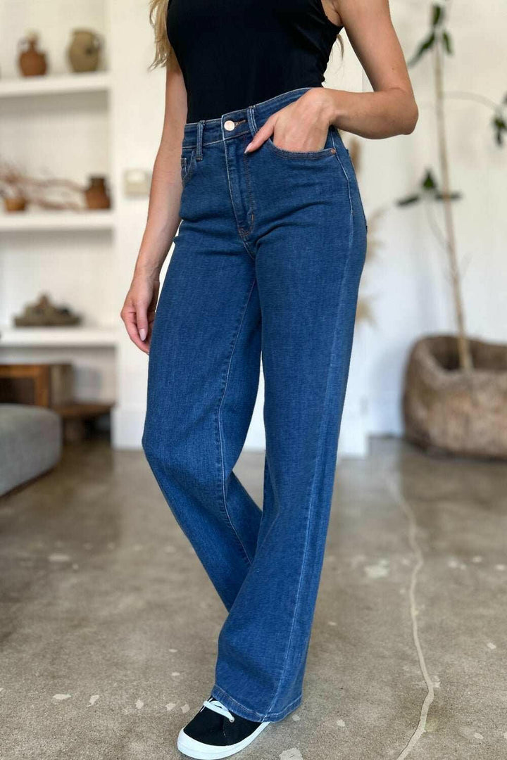 Judy Blue High Rise Straight JeansElevate your wardrobe with these versatile and flattering high rise straight jeans. The high rise fit elongates your legs and accentuates your waist for a timeless, Straight Leg JeansJudy Blue High Rise
