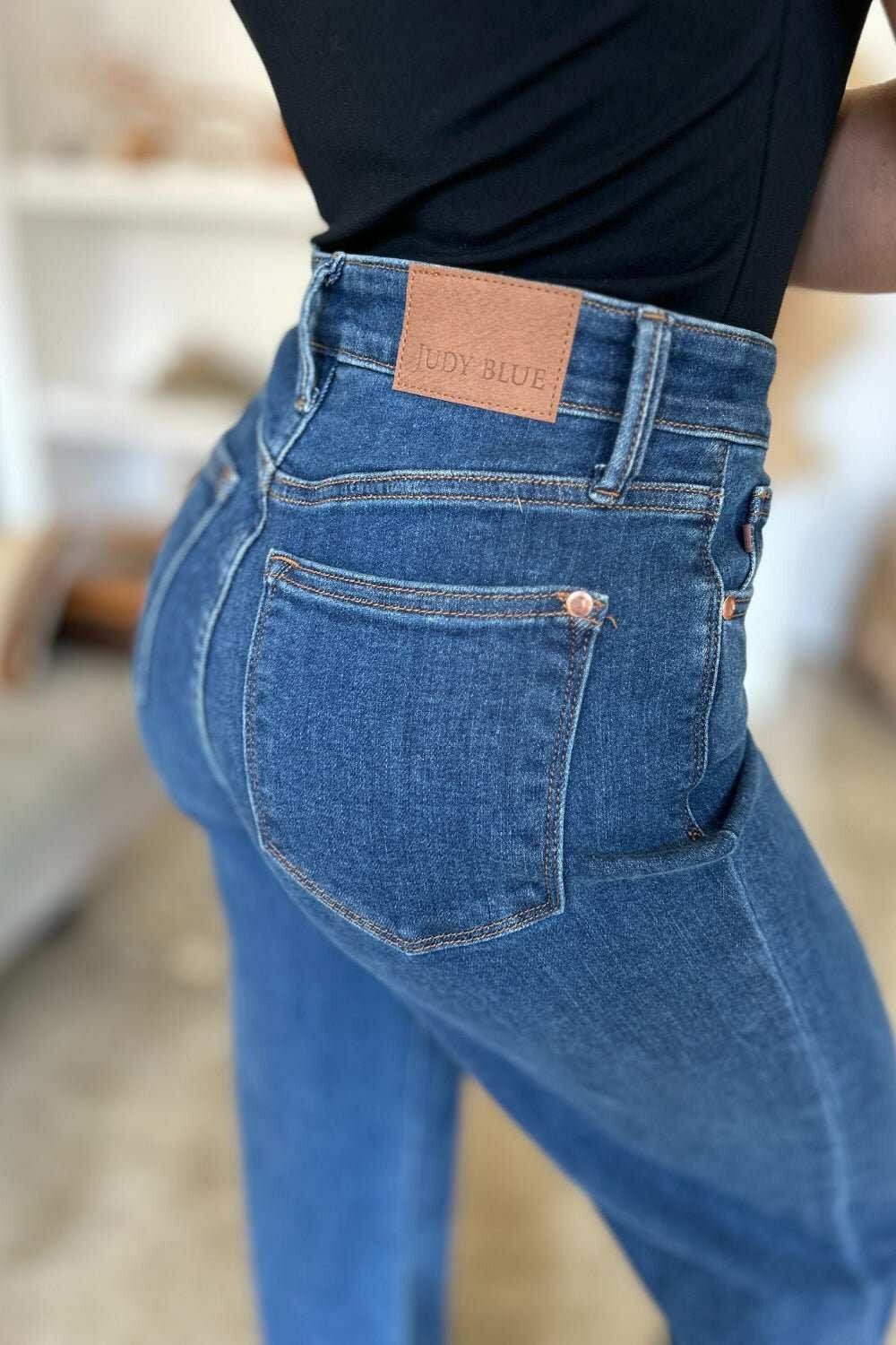Judy Blue High Rise Straight JeansElevate your wardrobe with these versatile and flattering high rise straight jeans. The high rise fit elongates your legs and accentuates your waist for a timeless, Straight Leg JeansJudy Blue High Rise