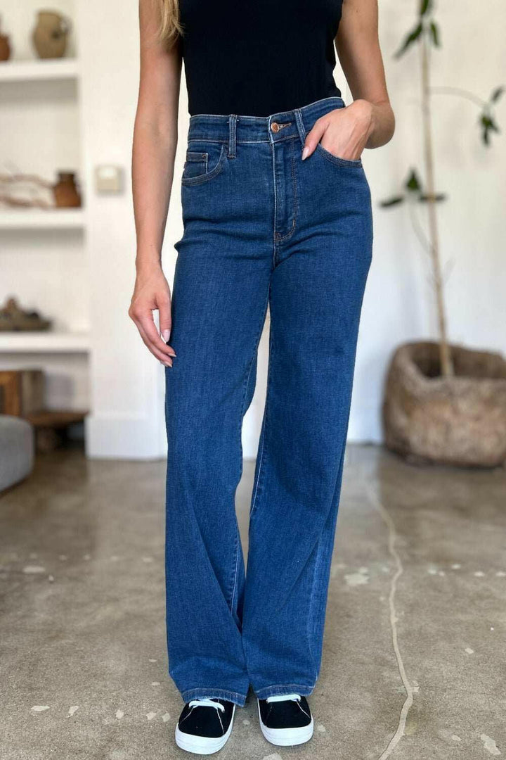 Judy Blue High Rise Straight JeansElevate your wardrobe with these versatile and flattering high rise straight jeans. The high rise fit elongates your legs and accentuates your waist for a timeless, Straight Leg JeansJudy Blue High Rise