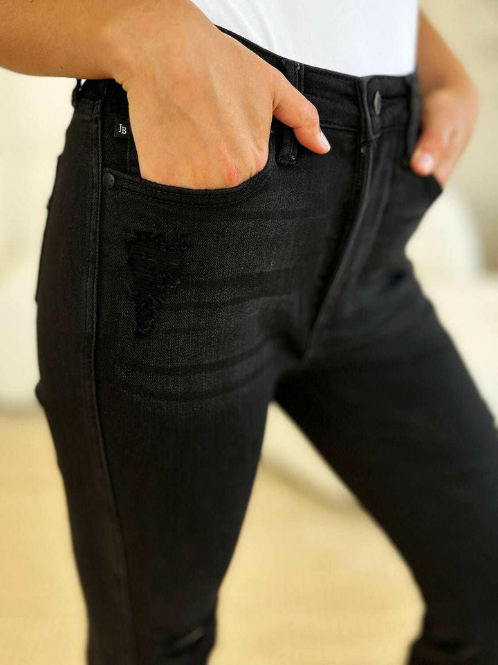 Judy Blue High Waist Distressed Flare JeansAdd a touch of retro to your look with the trendy Judy Blue High Waist Distressed Flare Jeans. The high waist design flatters your silhouette, while the distressed dFlare JeansJudy Blue High Waist