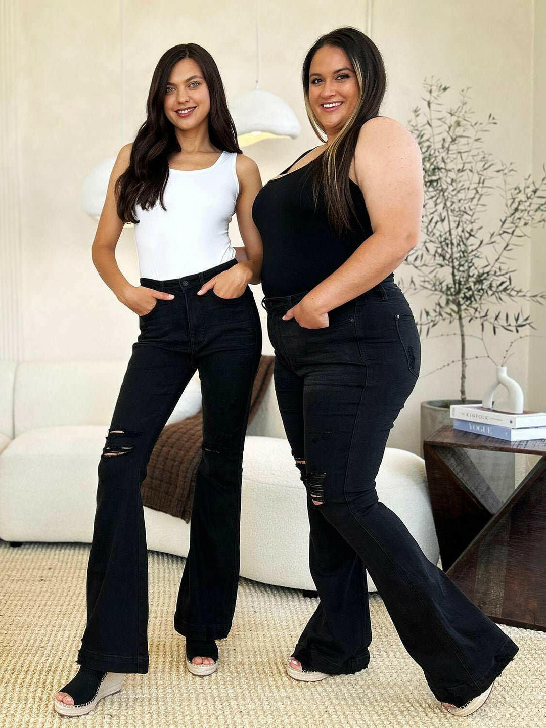 Judy Blue High Waist Distressed Flare JeansAdd a touch of retro to your look with the trendy Judy Blue High Waist Distressed Flare Jeans. The high waist design flatters your silhouette, while the distressed dFlare JeansJudy Blue High Waist