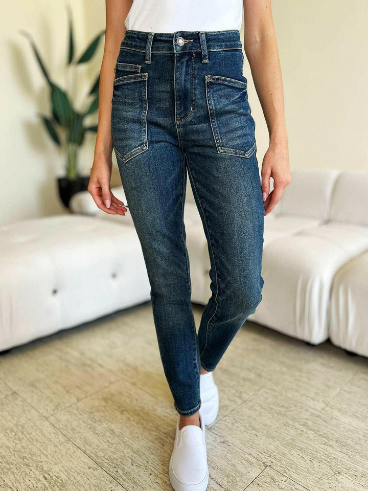 Judy Blue High Waist Skinny JeansGet ready to elevate your style with these chic, flattering and versatile high waist skinny jeans! Made from stretchy denim fabric, they offer a slimming fit that acSkinny JeansJudy Blue High Waist Skinny Jeans